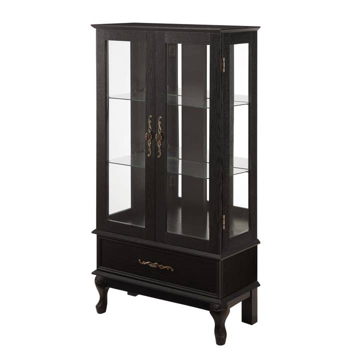 39F Inc. - Wholesale Cabinet - Black Lighted Curio Cabinet (2 Glass Doors, LED Lights )12