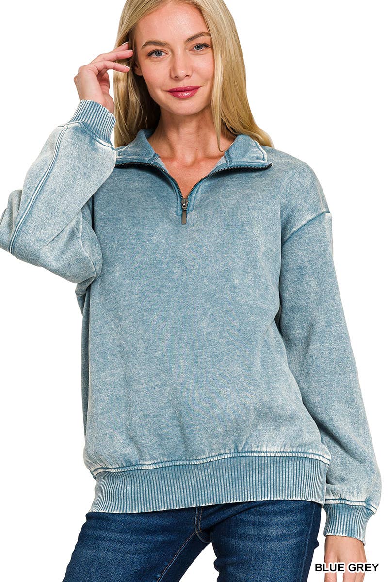 42POPS - Wholesale Sweatshirt - Women's - ,..0810 Acid Wash Fleece Half Zip Pullover SI-267481