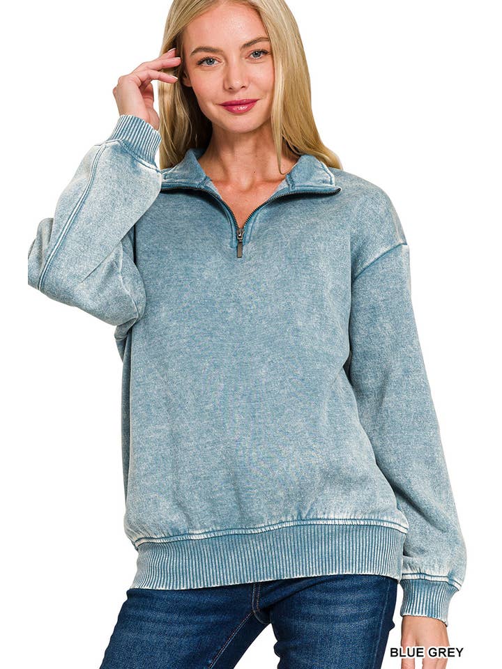 42POPS - Wholesale Sweatshirt - Women's - ,..0810 Acid Wash Fleece Half Zip Pullover SI-267481