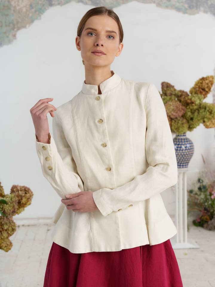 Peplum Jacket, Twill Linen, Milky Herringbone for wholesale on Faire1