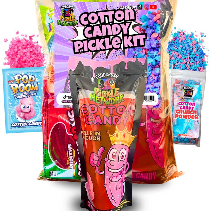 Food Crush Corp - Wholesale Hard Candy - 30 Pack Cotton Candy Pouch Pickle Kits Case- Food Crush