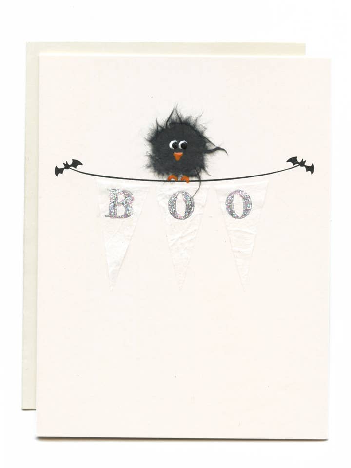 Bird on Banner Boo Card for wholesale by FLAUNT HANDMADE CORRESPONDENCES