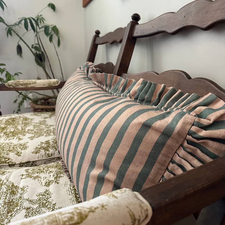 Rennah Collective - Wholesale Throw/Decorative Pillow - Indigo Striped-Ruffle Lumbar Pillow Cover