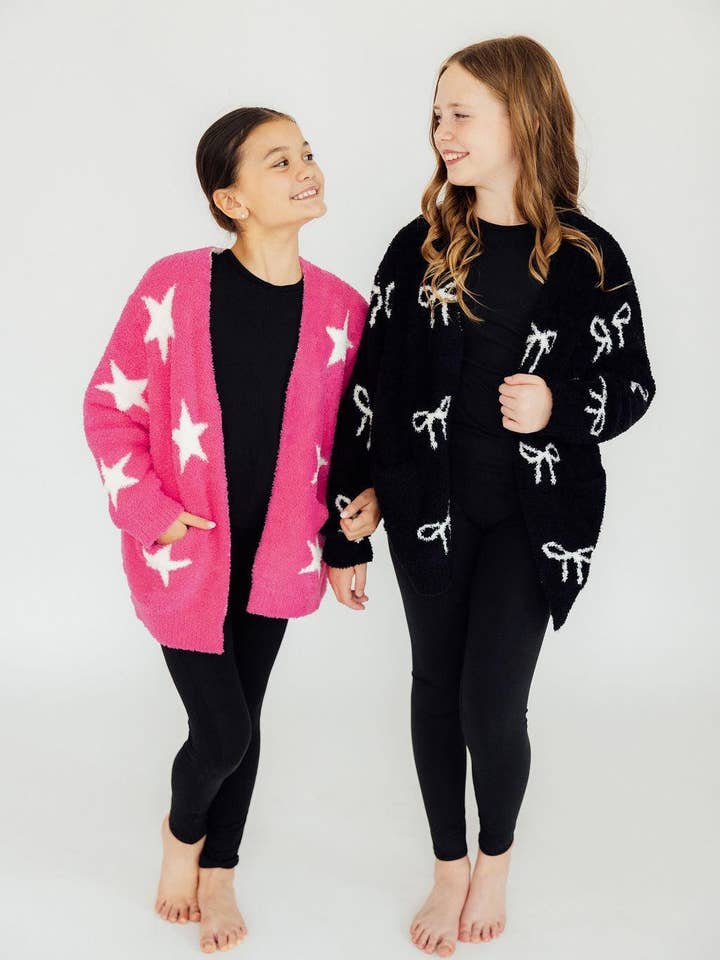 Mila & Rose - Wholesale Cardigan - Kids - Black/Coconut Bow Cozy Cardigan5