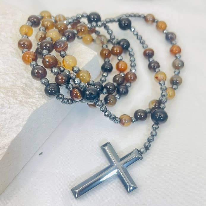 GemMeet - Wholesale Prayer Beads Necklace - Cross Catholic Stone Rosary Necklace 22