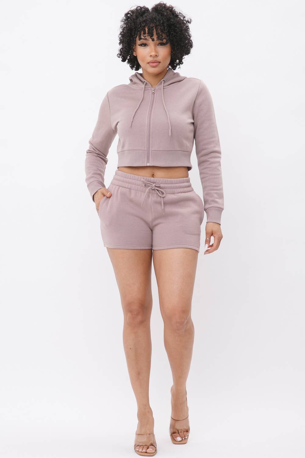 Boswell - Wholesale Lounge Set - Women's - French Terry Hoodie and Short Set With Pockets8