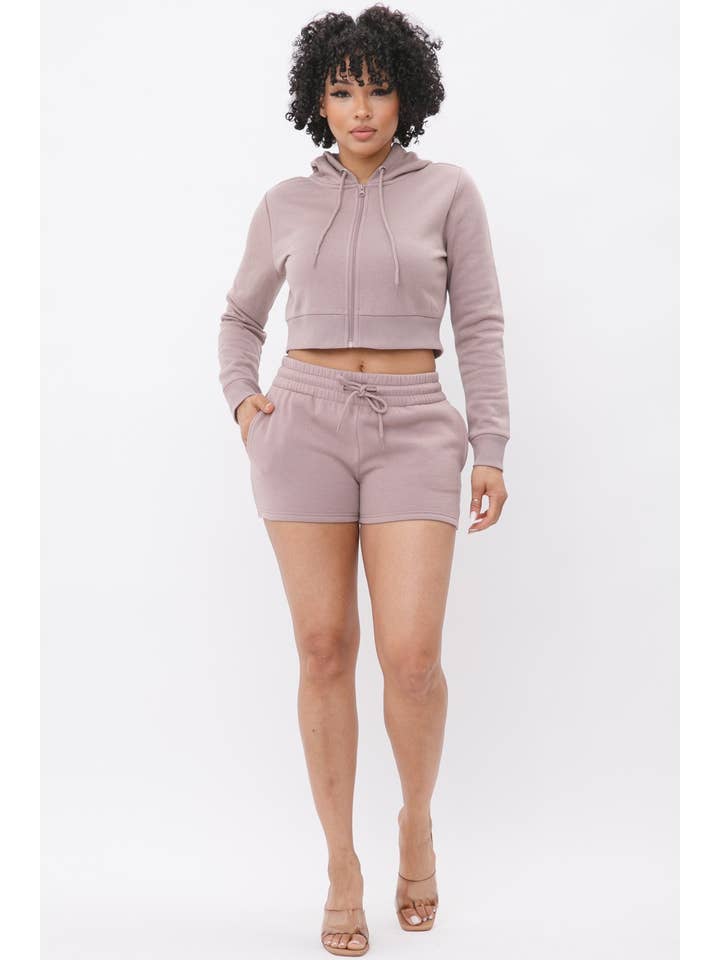 Boswell - Wholesale Lounge Set - Women's - French Terry Hoodie and Short Set With Pockets8