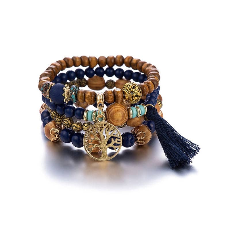 Sheer Trend – Großhandel Perlenarmband – Boho-Armband mit mehrlagigen Holzperlen und handgemachten Quasten1