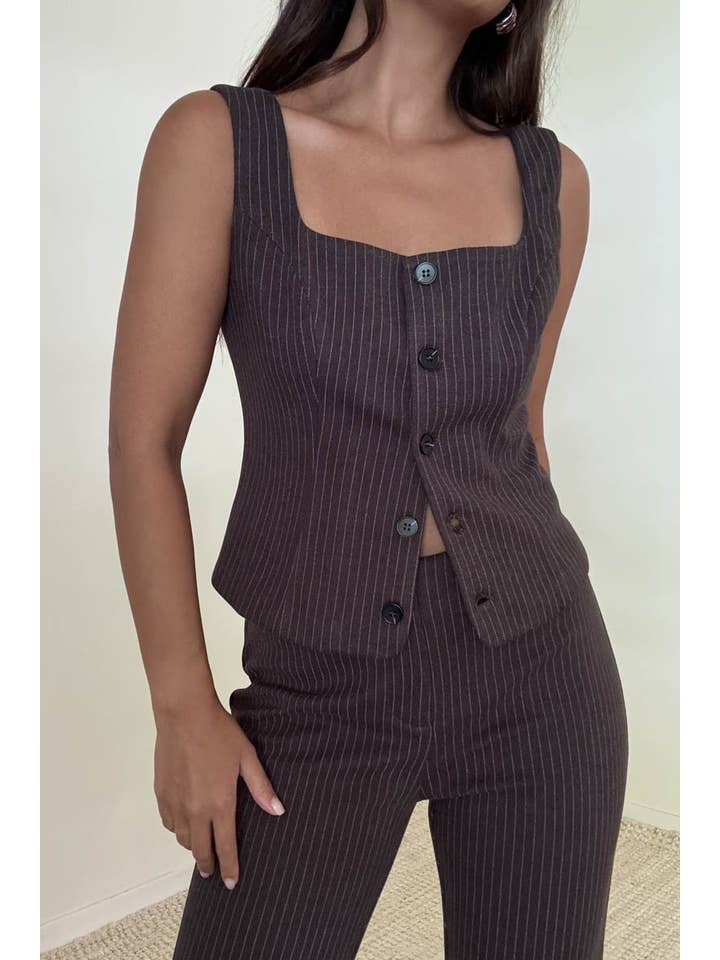 2 Piece Pinstripe Knit Vest W/ Flare Pants Sets for wholesale by Et Clet
