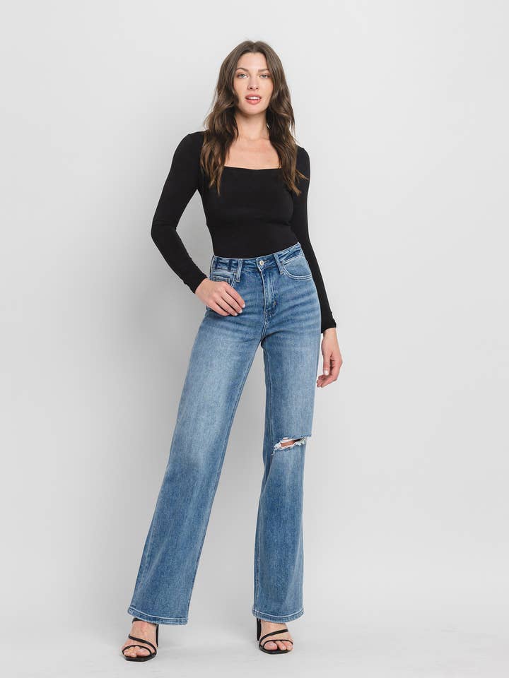 90'S VINTAGE SUPER HIGH RISE FLARE JEANS V3087 for wholesale by VERVET by FLYING MONKEY