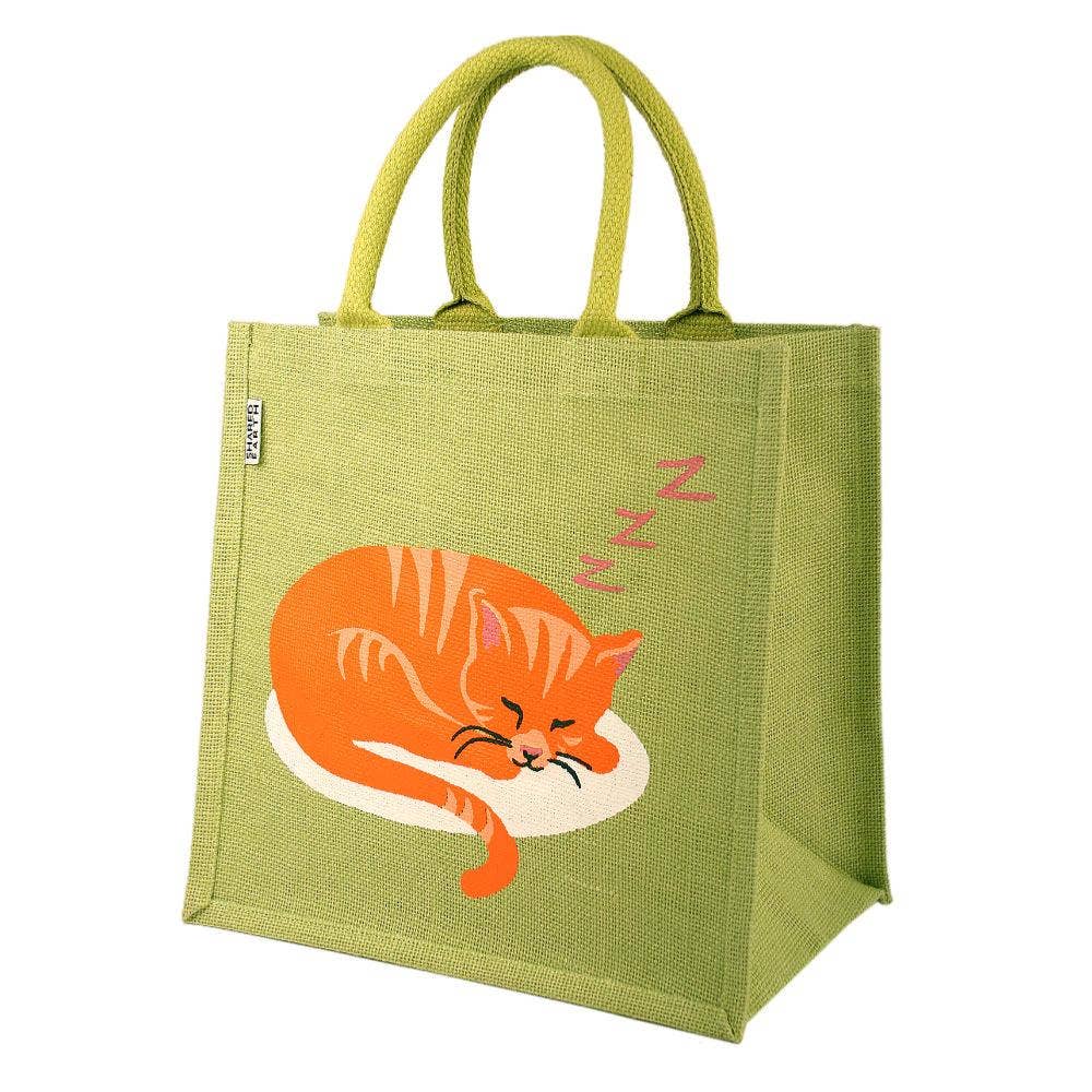 Shared Earth - Wholesale Tote Bag - Unisex - Jute Shopping Bag, Square, Cat Sleeping 30x30cm0