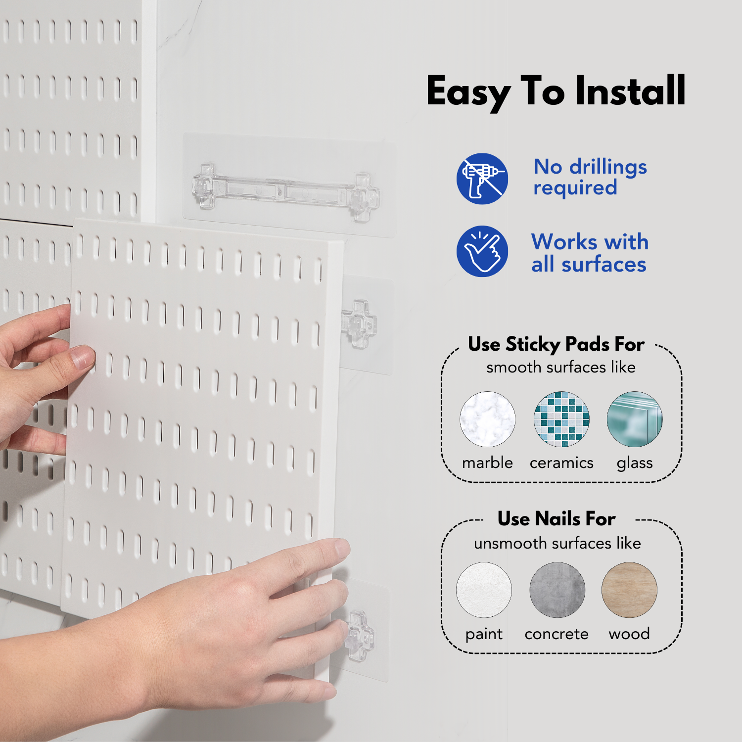 Keepo – wholesale Wall-mounted shelf – Keepo 4Pcs Pegboard And Accessories Wall Organizer Kit White7