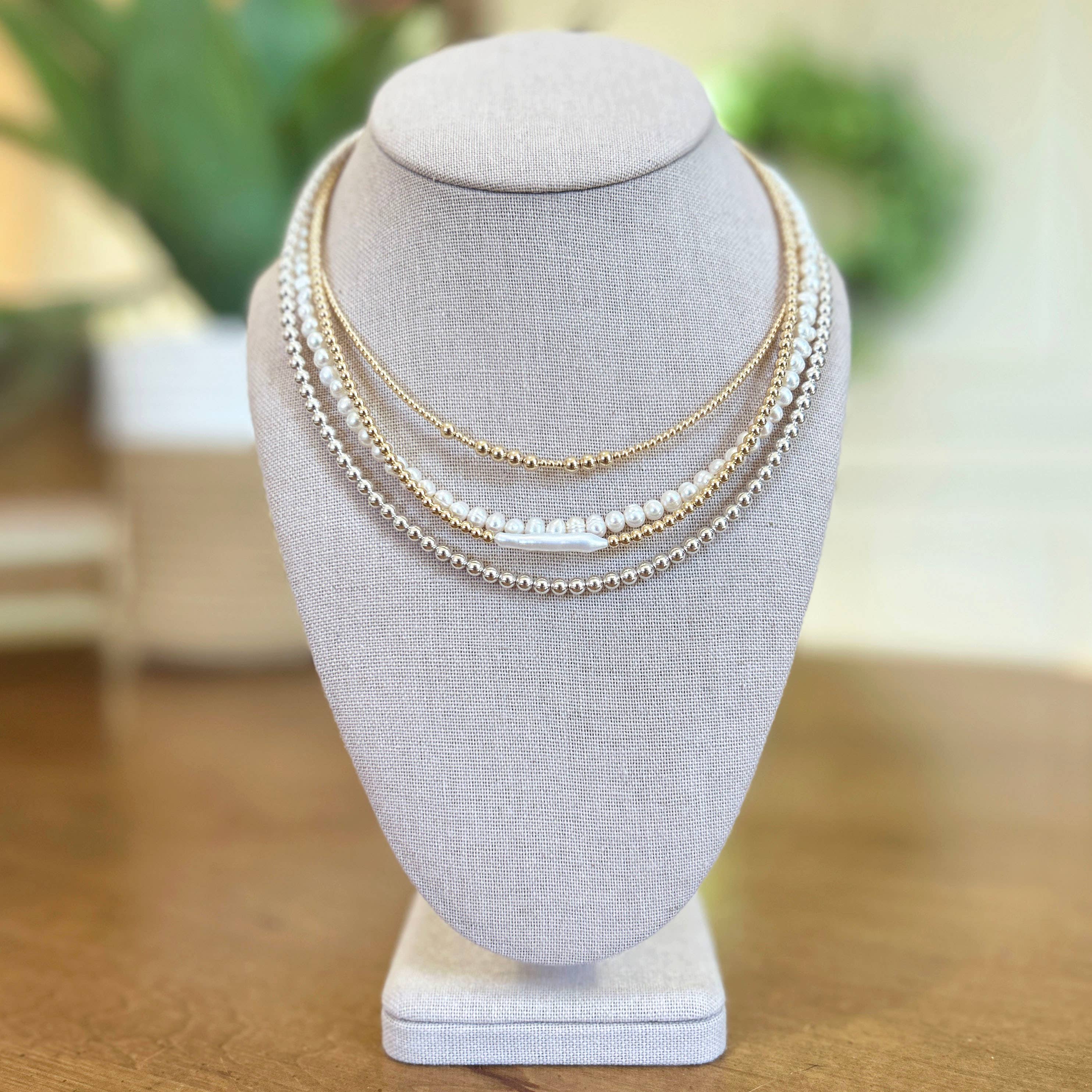 Kaylie Dawn Jewelry - Wholesale Beaded/Pearl Necklace - Bar Pearl 14K Gold Filled Classic Beaded Necklace in 3mm1