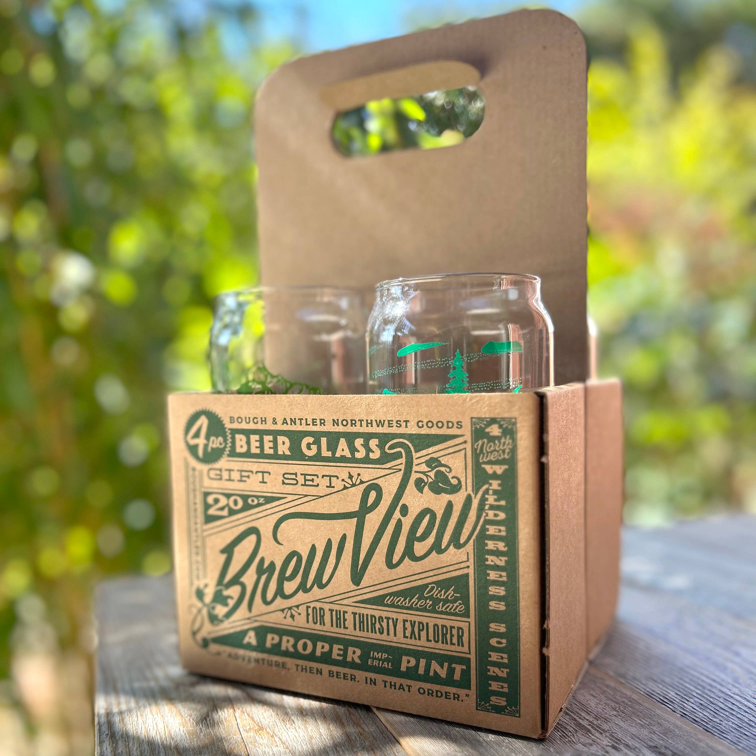 Bough & Antler Northwest Goods - Wholesale Beer Glass/Mug - Tall Can Beer Glasses: Set of 4 Northwest Wilderness Scenes2