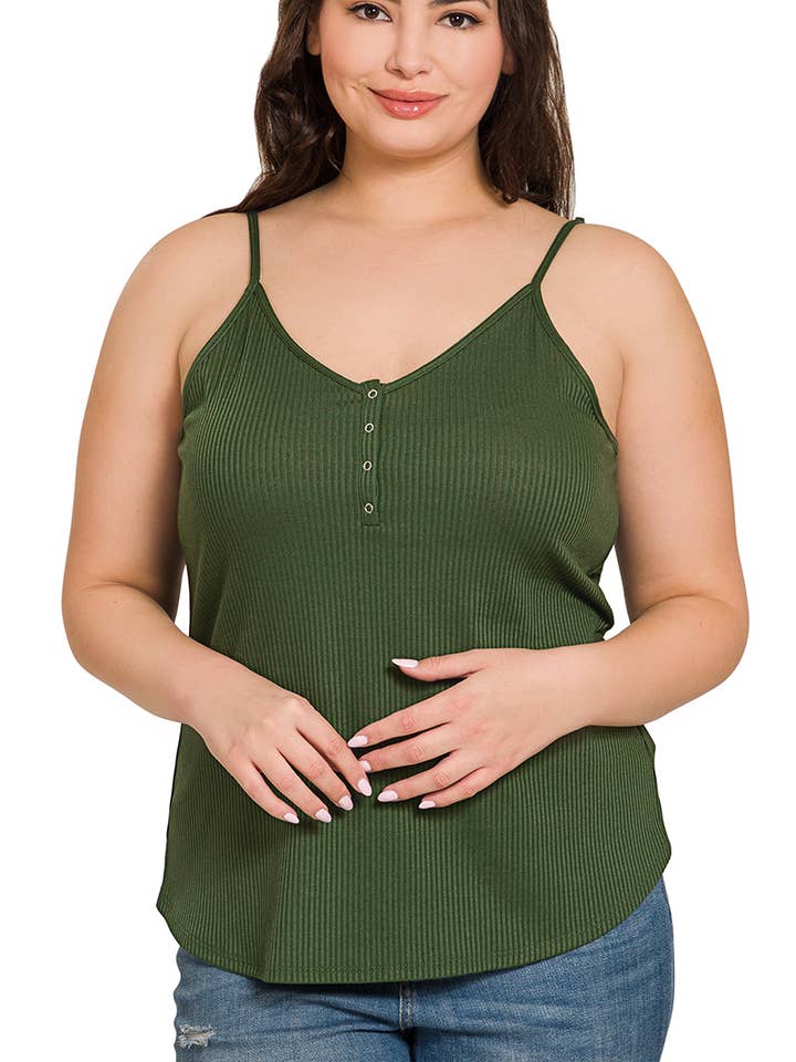 .....SI-24056 PLUS SIZE RIBBED HALF SNAP BUTTON CLOSURE CAMI TOP for wholesale by 42POPS