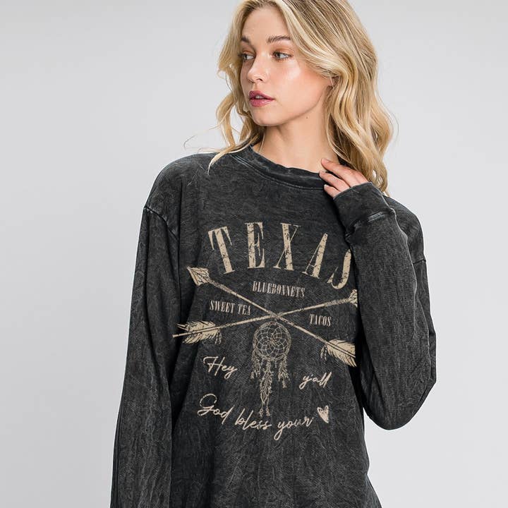 TEXAS GOD BLESS YOUR HEART  GRAPHIC MINERAL SWEATSHIRT for wholesale by HRTandLUV