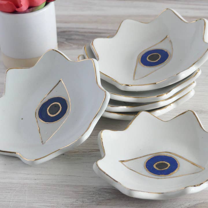Handmade Evil eye plate, incense holder ,jewelry plate for wholesale by Design by Pouneh