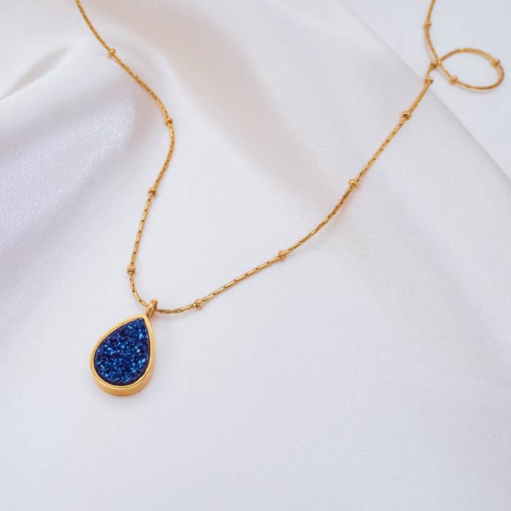 'Lyla' Blue Tear Drop Pendant Beaded Necklace for wholesale by Luluh Lane