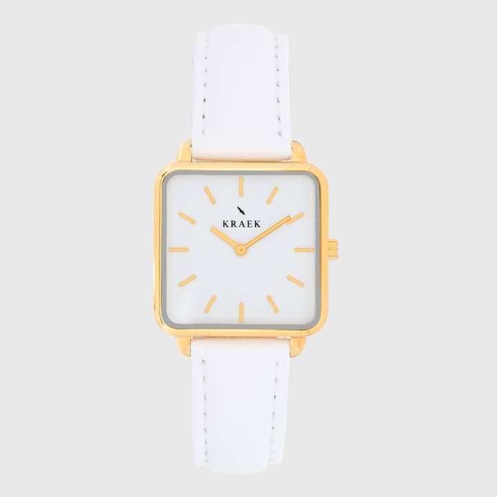 KRAEK Watches – wholesale Klockarmband/-rem - Dam – Vit läderrem med guldspänne | 16 mm