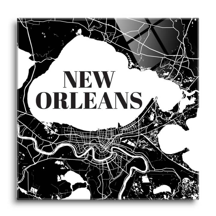 Modern Louisiana New Orleans Map |12x12 Glass Plaque for wholesale by Love Local