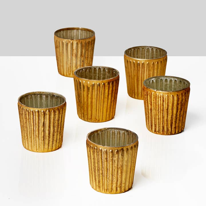 Jamali Garden - Wholesale Candle Holder - Ribbed Amber Mercury Glass Votive Holder