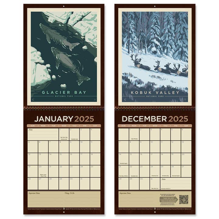 Anderson Design Group - Wholesale Calendar - 2025 Wall Calendar: National Parks by Kenneth Crane