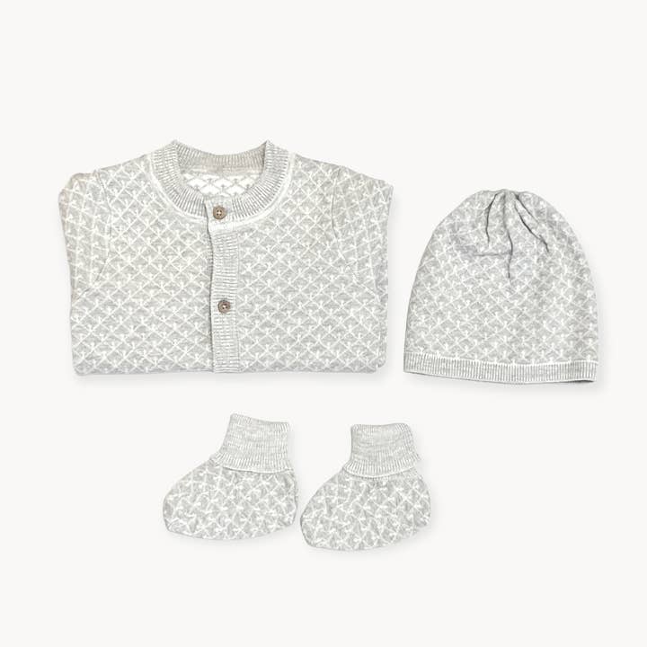 Milan Lux Jacquard Knit Baby Jumpsuit+Hat+Bootie (Økologisk) for engroshandel hos Viverano Organics