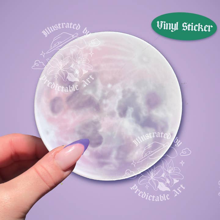 Pegatina de vinilo mate Pastel Luna Llena | Ilustración de obra de arte original para venta al por mayor de Predictable Art