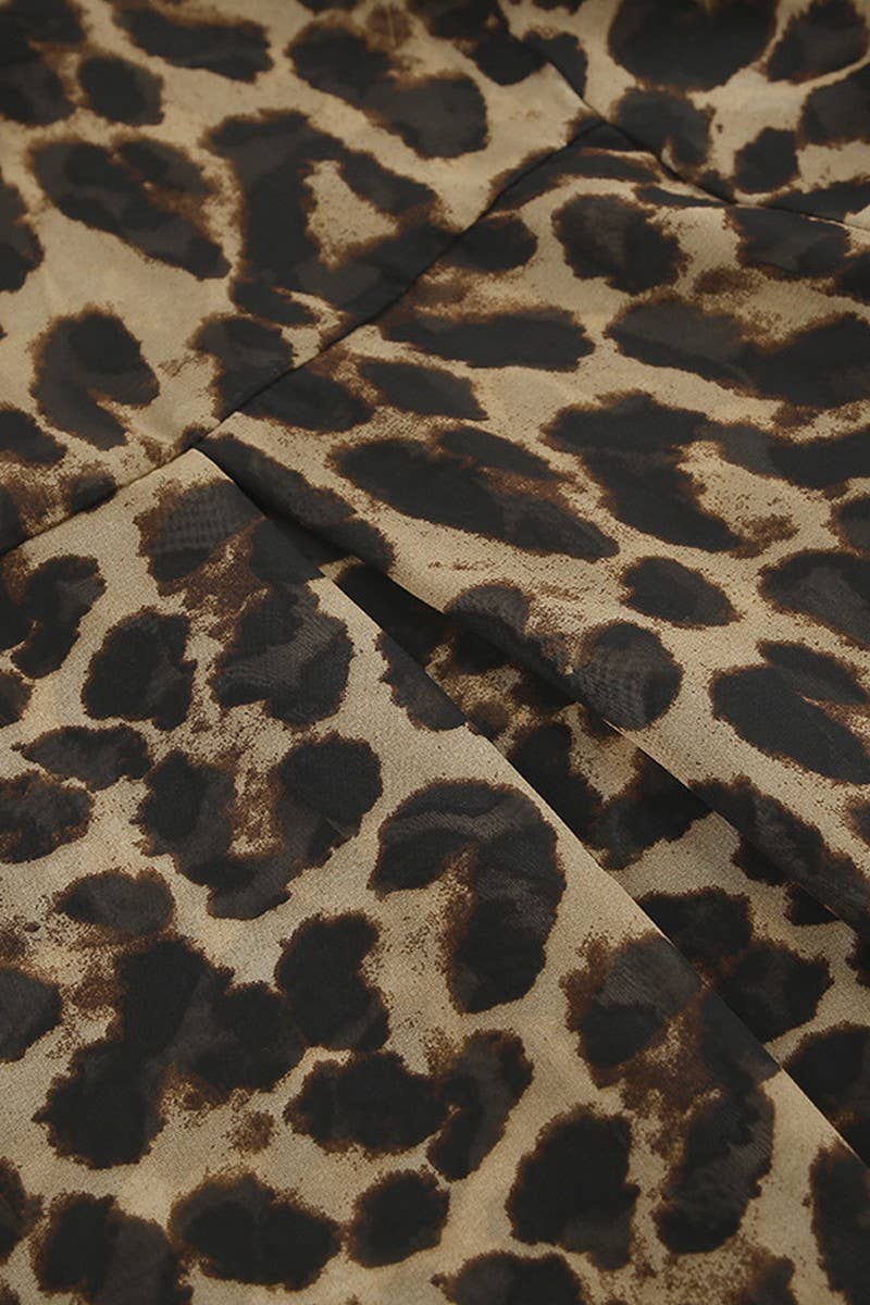 LEOPARD CWSPJ0073_LEOPARD PRINT LONG SLEEVE SHIRT SHORTS PAJAMAS SET for wholesale on Faire4