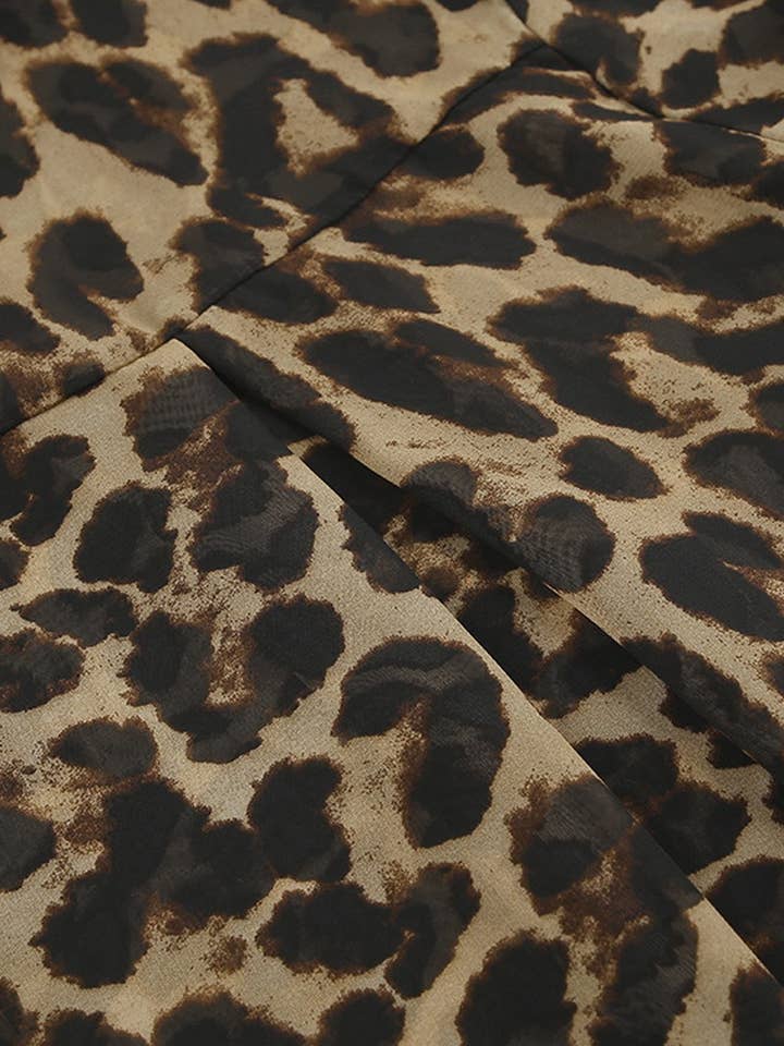 LEOPARD CWSPJ0073_LEOPARD PRINT LONG SLEEVE SHIRT SHORTS PAJAMAS SET for wholesale on Faire4