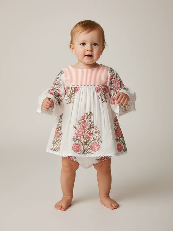 Floral Bell Sleeves Dress & Diaper Cover Set for wholesale by Yo Baby