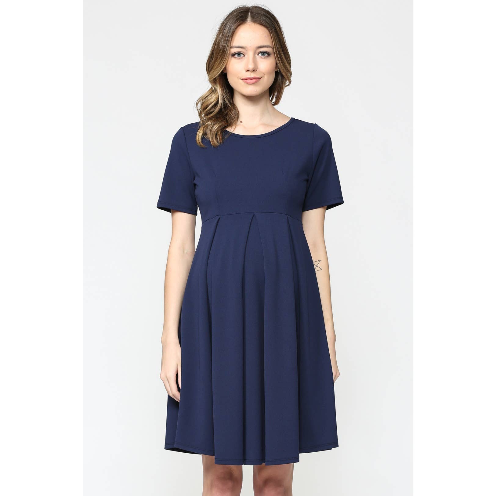 Hello Miz - Wholesale Dress - Maternity - Pleated Round Neck Maternity Skater Dress16