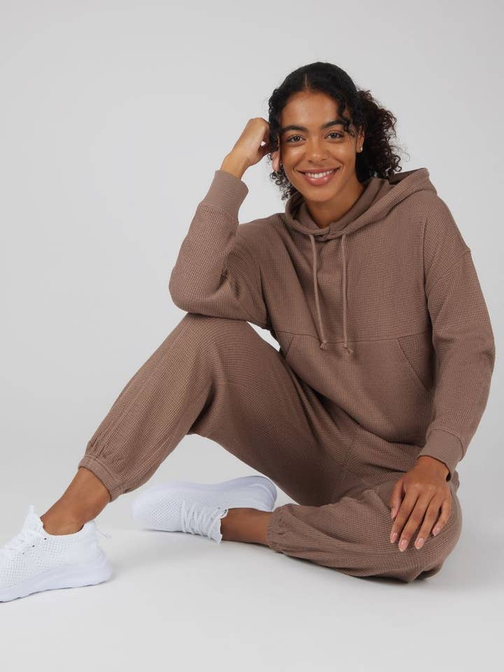 90 Degree by Reflex & Yogalicious - Wholesale Hoodie - Women's - Women's Brushed Inside Waffle Pullover Hoodie1