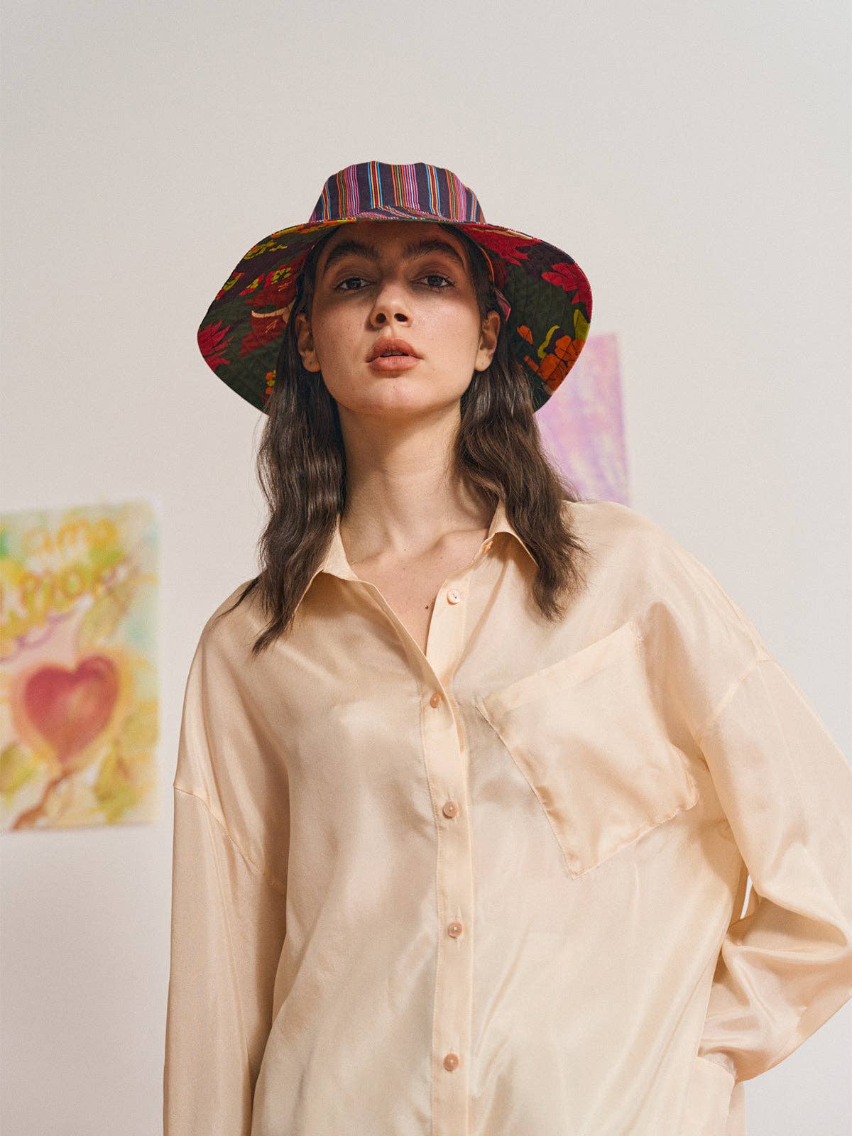 FRIDA x LOST PATTERN "Frida's Garden" Cotton Reversible Sun Hat - Green for wholesale on Faire5