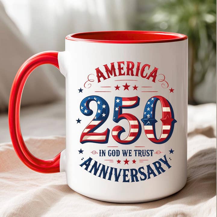 America 250th Anniversary Coffee Mug, Semiquincentennial Mug for wholesale by Tevatino