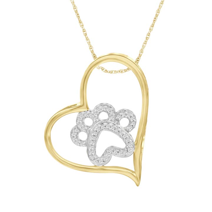 Impressão de pata de diamante branco TW de 1/7 quilate e coração amarelo 14K por atacado de JewelonFire