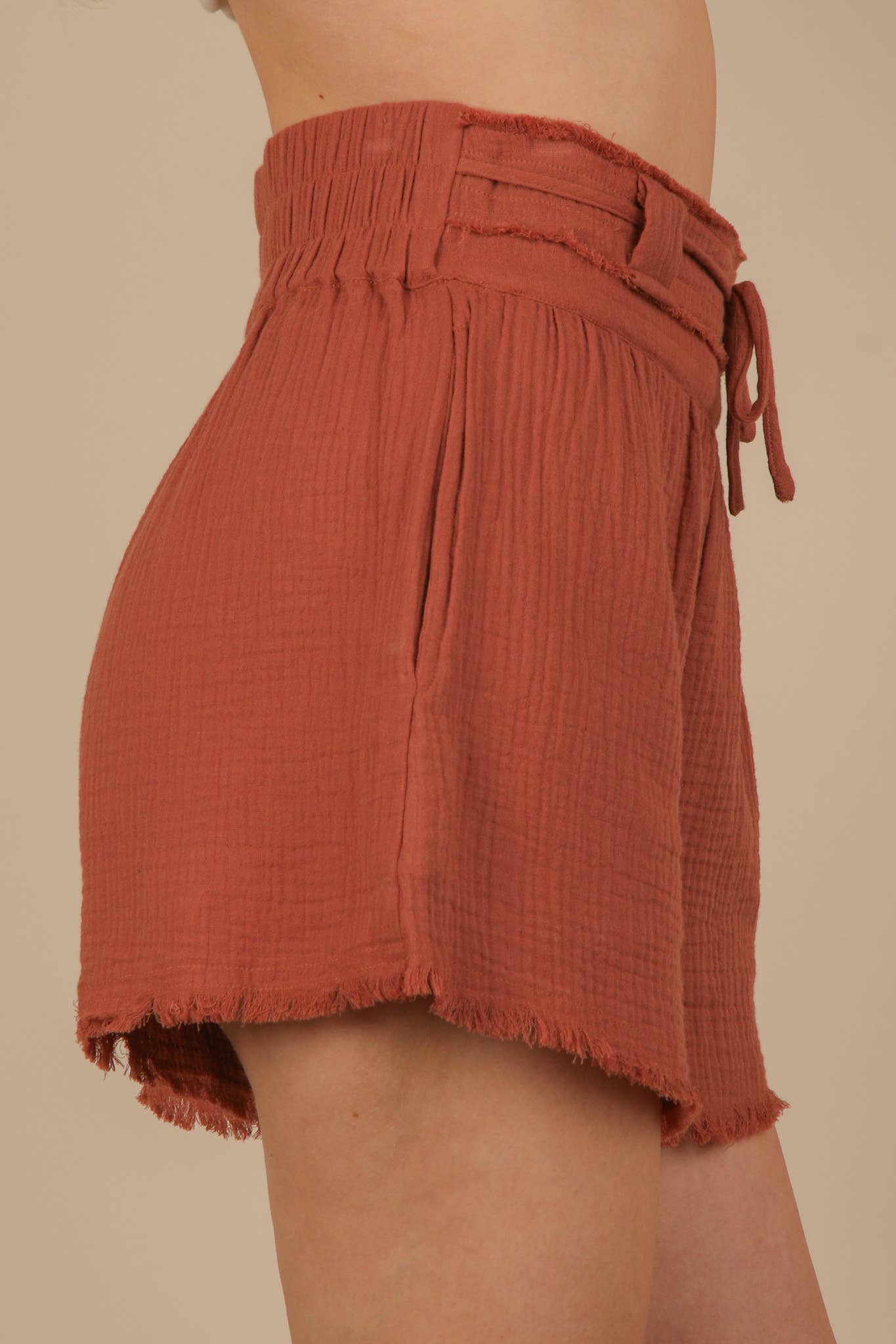 VERY J - Wholesale Shorts - Women's - NP70879-Cotton Gauze Shorts W/ Front Tie2