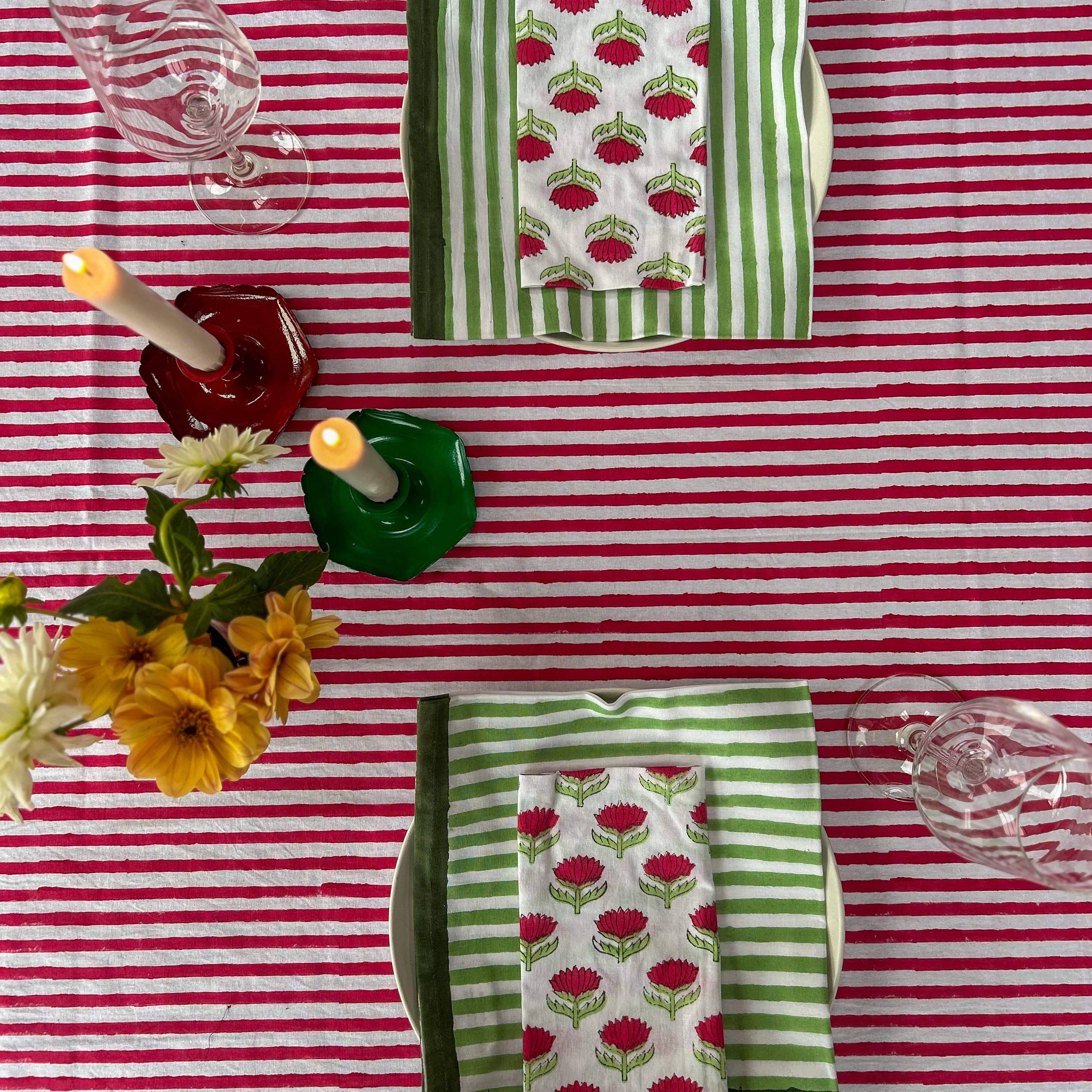 Constance & Denny - Wholesale Tablecloth - NEW RED STRIPE hand block printed tablecloth5