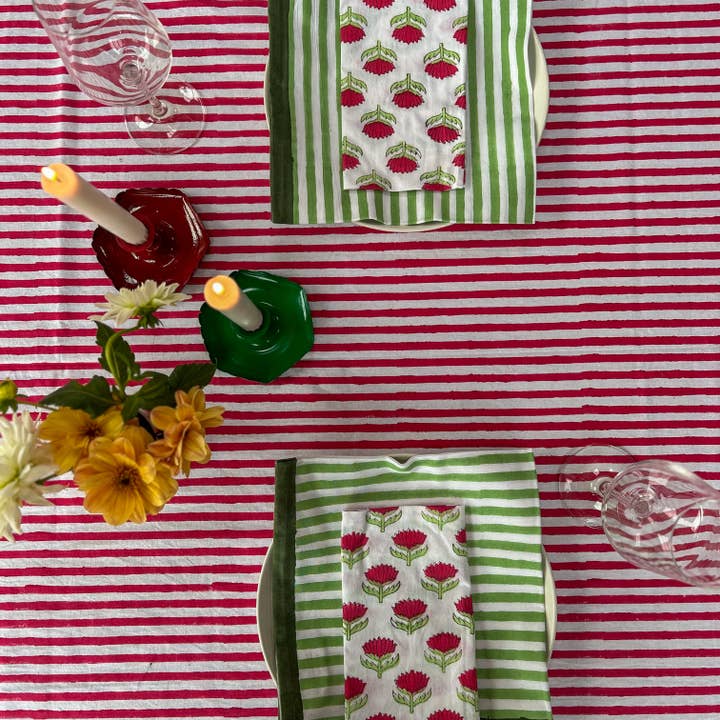 Constance & Denny - Wholesale Tablecloth - NEW RED STRIPE hand block printed tablecloth5