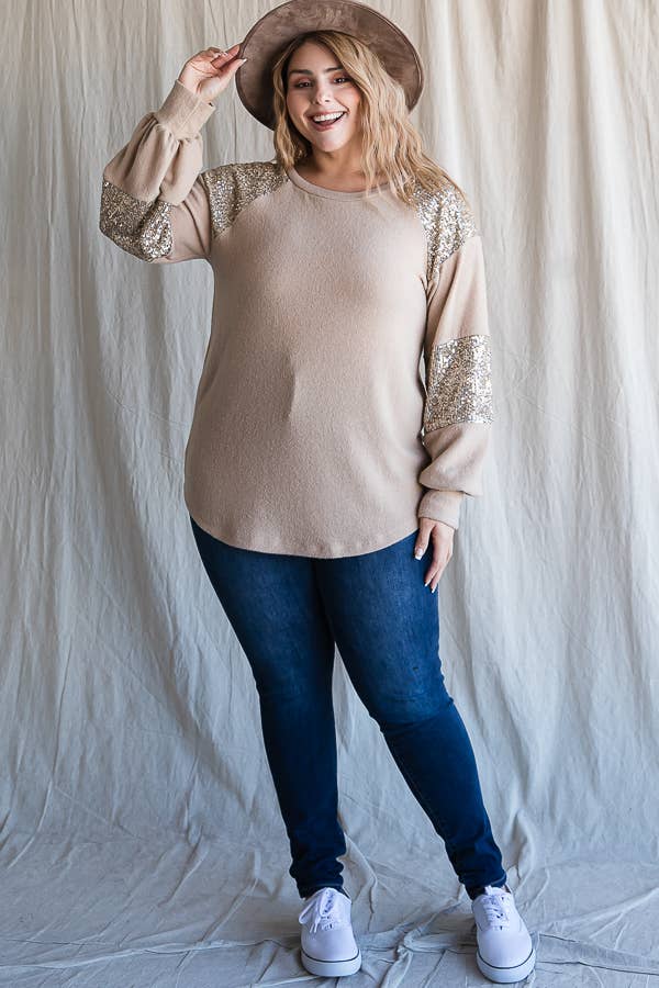 7th Ray – wholesale Stickad topp - Dam – [PLUS SIZE] Vardaglig stickad topp med biskopsärmar T4399XL8