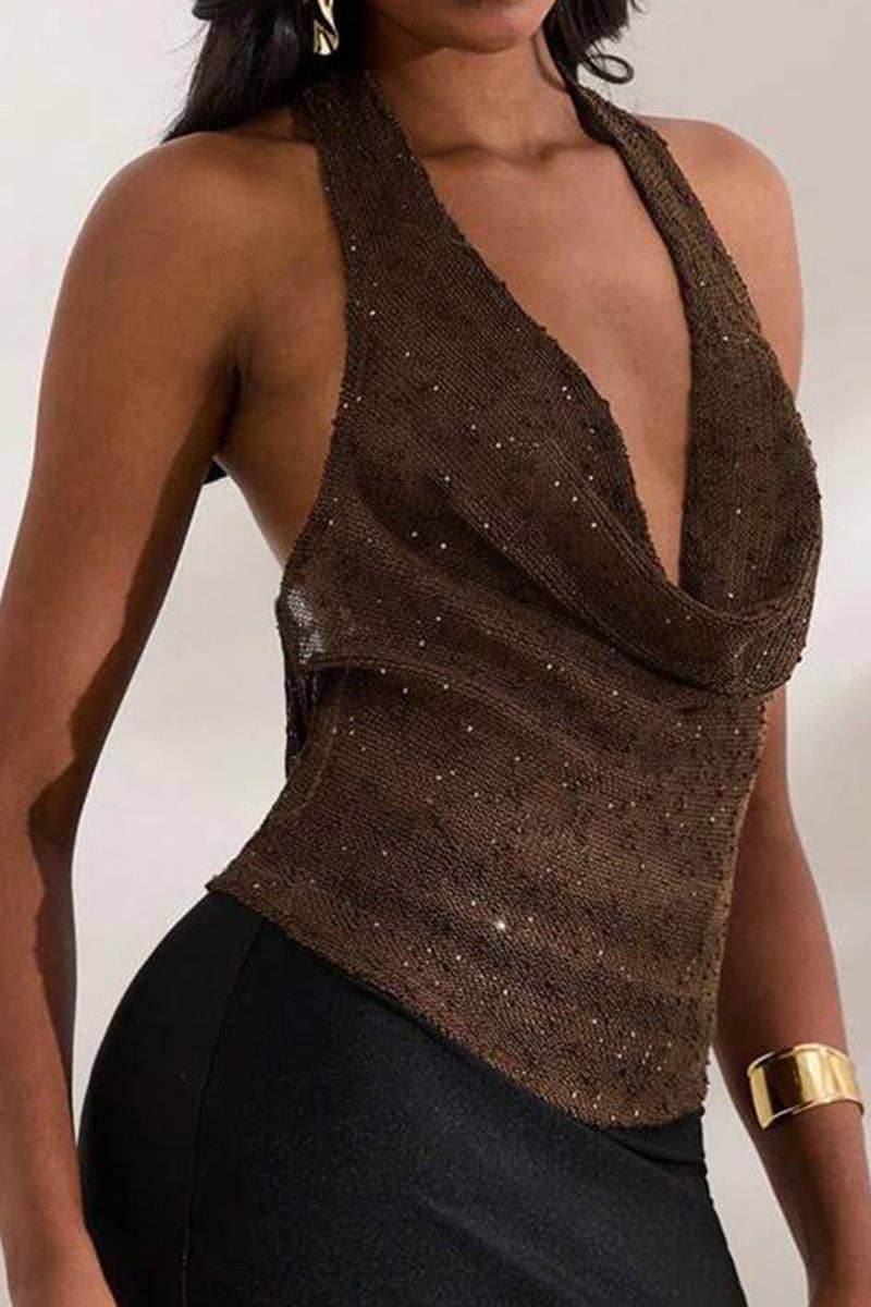 MARRON Camisole à col bénitier drapé en vente sur Faire0
