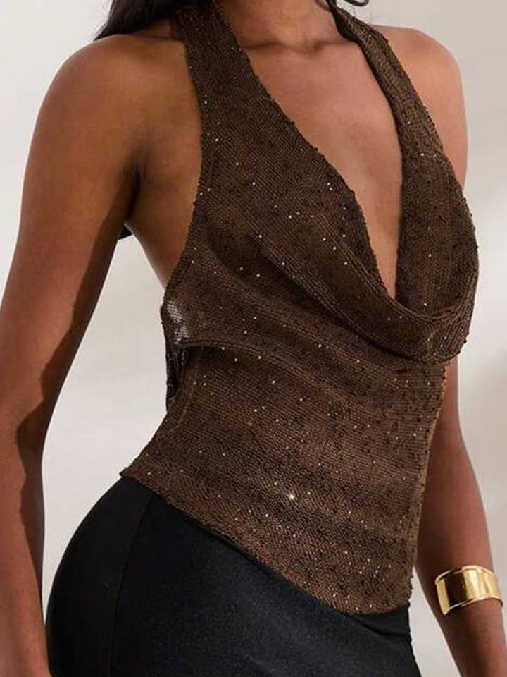 MARRON Camisole à col bénitier drapé en vente sur Faire