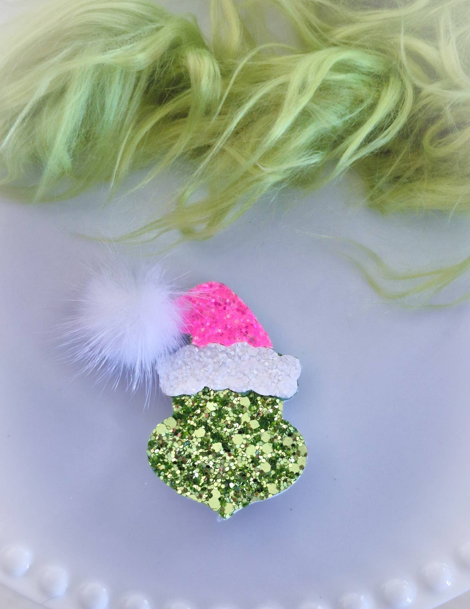 Dainty Delights Creations - Wholesale Hair Clip - Kids - Mean Green Guy Hair Clip-Pink Santa Hat Wholesale1