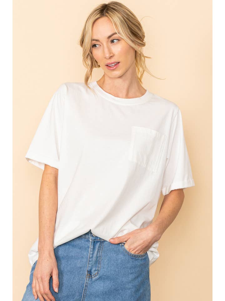 Elloh Collection – wholesale T-shirt – women's – Round Neck Boyfriend Fit Cotton T-Shirt with Front Pocket16