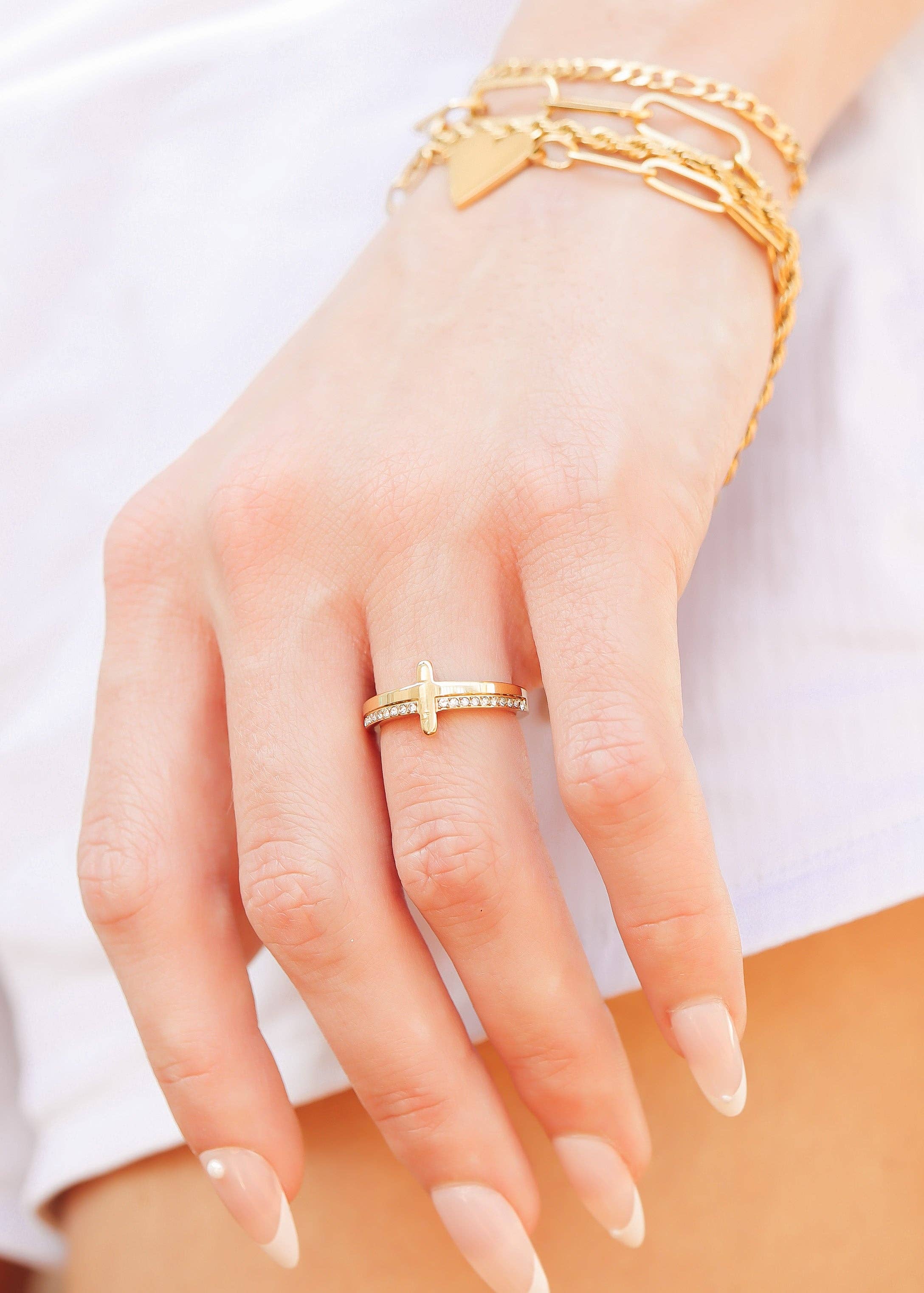 WJW - Wholesale Multi-Stone Ring - 18K Gold PVD Engraved Bible Verse CZ Cross Ring Gift3