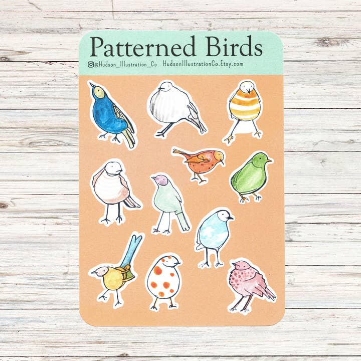 Hoja de pegatinas de pájaros estampados para venta al por mayor de Hudson Illustration Co - About Town Co