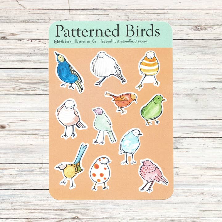 Hoja de pegatinas de pájaros estampados para venta al por mayor de Hudson Illustration Co - About Town Co