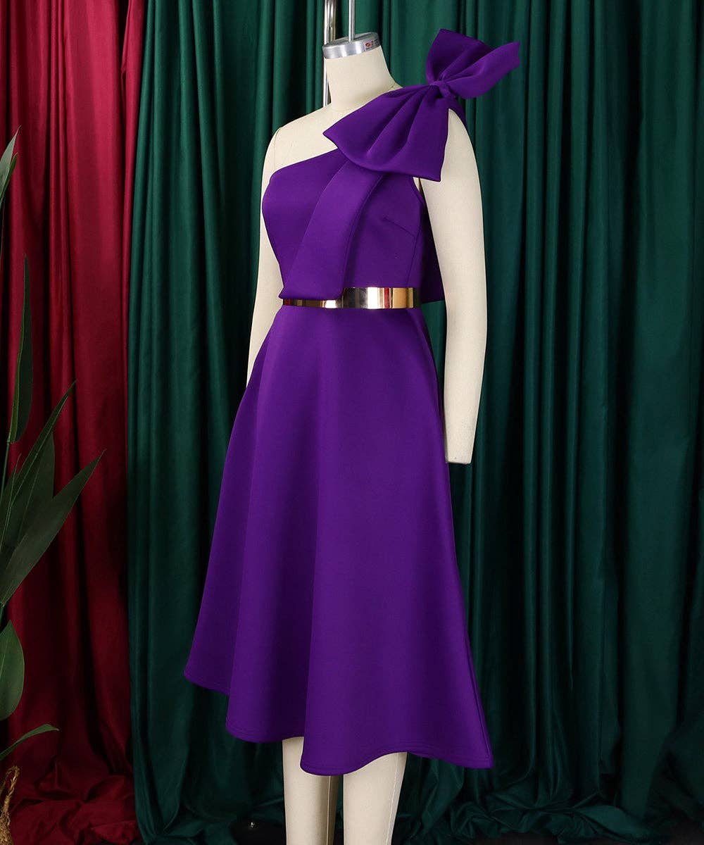 Aria Romance - Wholesale Dress - Women's - Asymmetric Bow-Sleeve Swing Dress22