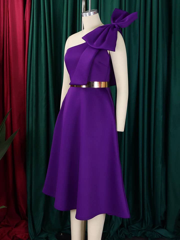 Aria Romance - Wholesale Dress - Women's - Asymmetric Bow-Sleeve Swing Dress22