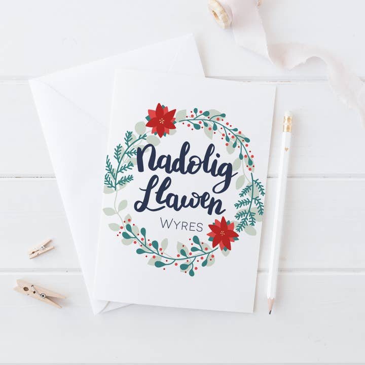Christmas card 'Nadolig Llawen Wyres' Granddaughter for wholesale by Draenog